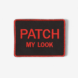 Брендовий патч Patch My Look 8×6 з червоною вишивкою на чорному тлі